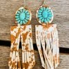Southern Grace Rodeo Sweetheart Turquoise Cowhide Fringe Earrings