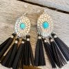 Southern Grace Cowgirl Turquoise Black Tassels Earrings