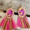 Southern Grace New Arrivals Teardrop Oval Fuchsia Fringe Earrings