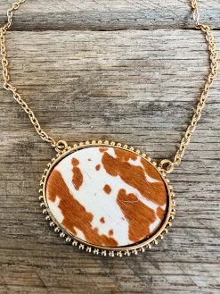 Southern Grace Cowhide Oval Pendant Gold Necklace New Arrivals