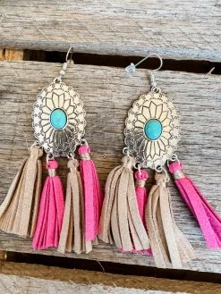 Southern Grace New Arrivals Cowgirl Turquoise Concho With Pink And Tan Tassels