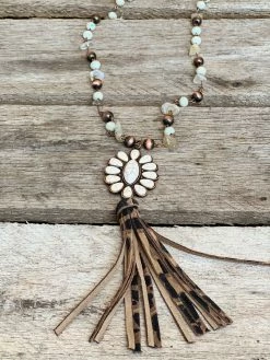 Southern Grace Cowgirl Copper Cream Leopard Squash Blossom Bead Navajo Necklace New Arrivals
