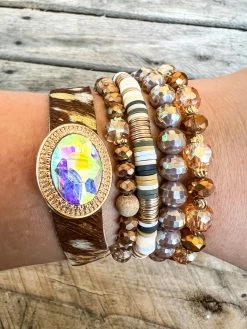 Southern Grace Giddy Up Cowgirl Cowhide Mixed Beads Bracelet Set