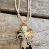 Southern Grace You Can't Cross Me Double Beaded Leopard Gold Cross Pendant New Arrivals