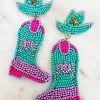 Treasure Jewels, Inc. Giddy Up Heart Turquoise Beaded Boot Earrings New Arrivals