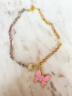 Treasure Jewels, Inc. Precious Two Toned Pink Butterfly Necklace New Arrivals