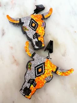 Southern Custom Designs New Arrivals Orange Sparkly Steer Freshie Vent Clips