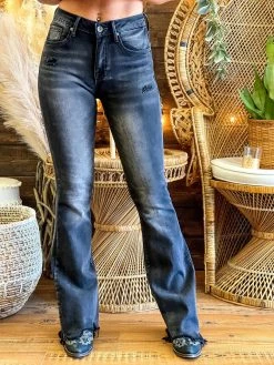 Special A Summer Fever Collection Mid Rise Boot Cut Distressed Jeans - Vintage Black