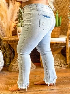 Special A Summer Fever Collection Mid Rise Relaxed Skinny Distressed Jeans In Light Blue
