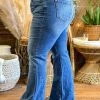 Special A Mid Rise Boot Cut Distressed Jeans In Medium Blue