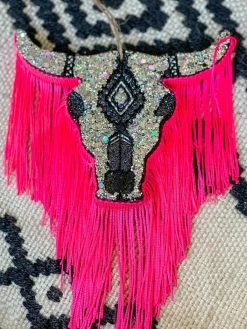 Southern Custom Designs New Arrivals Sassy Silver Steer Neon Fringe Freshie