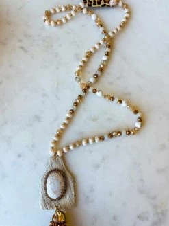 Your Fashion Wholesale Cow Hide Tassel Necklace - Beige