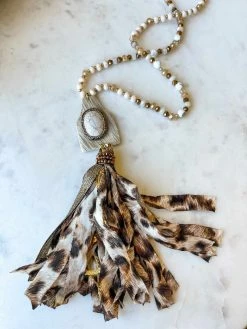 Your Fashion Wholesale Cow Hide Tassel Necklace - Beige
