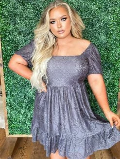 D & J Industies Co., LTD. Pre-Orders PREORDER Girl Next Door Lace Dress - Gray