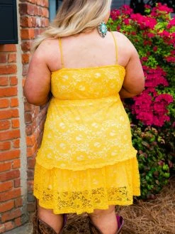 Southern Fried Chics Flirty Little Thing Lace Dress - Mustard New Arrivals