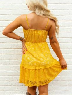 Southern Fried Chics Flirty Little Thing Lace Dress - Mustard New Arrivals
