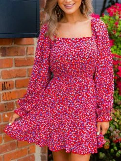 D & J Industies Co., LTD. New Arrivals All Squared Away — Spring Floral Dress In Red