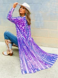 Dongguan Haohoo Clothing CO., Ltd PREORDER The Royal Sequin Duster In Purple