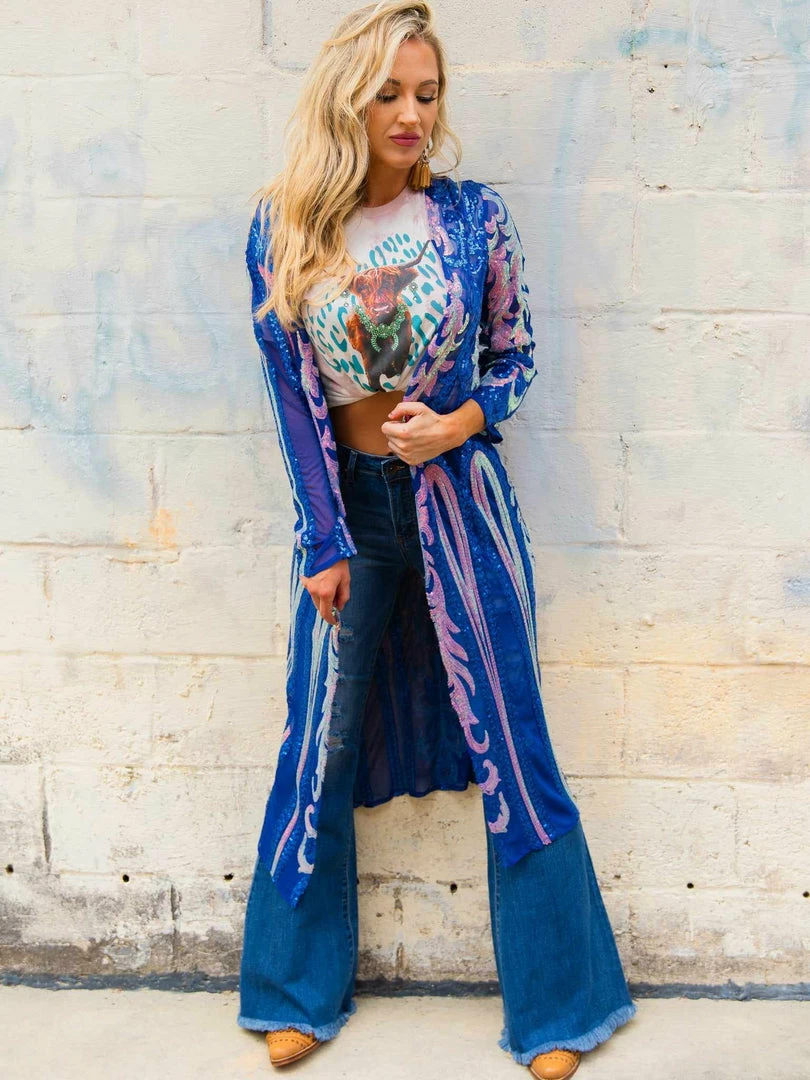 Dongguan Haohoo Clothing CO., Ltd Pre-Orders PREORDER The Royal Sequin Duster - Royal Blue And Silver