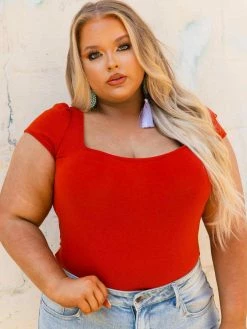 D & J Industies Co., LTD. Your New Favorite Staple Square Neck Bodysuit - Rust