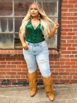 D & J Industies Co., LTD. PREORDER Hell On Heels Cap Sleeve Bodysuit - Emerald Sequin Pre-Orders