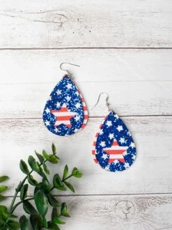 Southern Grace Stars Stripes & Lots Of Sparkles Tear Drop Earrings