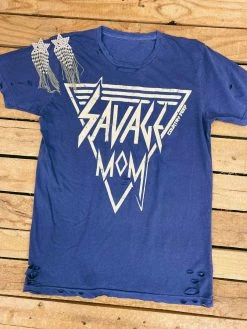 Country Deep Tees Savage Mom Distressed Navy Tee