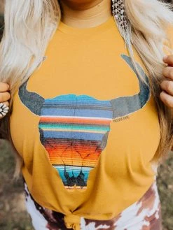 Miss Mud Pie Serape Skull Tee - Mustard Tees