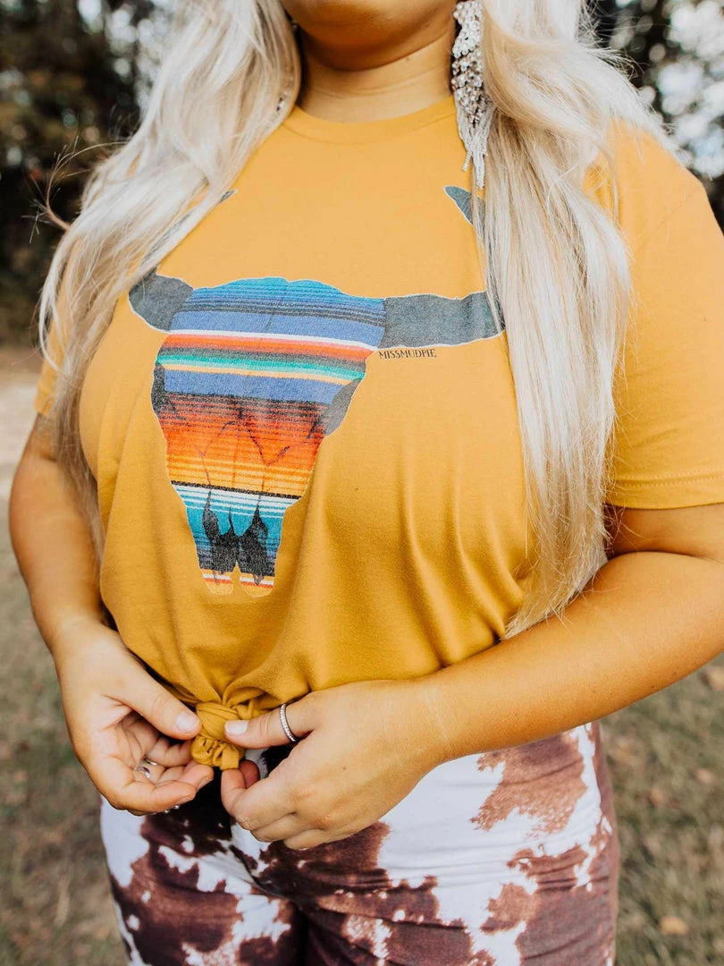 Miss Mud Pie Serape Skull Tee - Mustard Tees