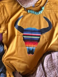 Miss Mud Pie Serape Skull Tee - Mustard Tees