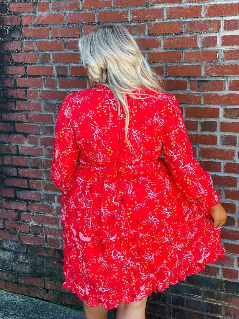 D & J Industries Sale! Take Me There Dress - Red Floral