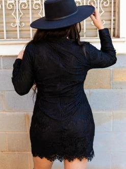 D & J Industries Clothing Daydreamer — Boho Lacy Long Sleeve Little Black Dress