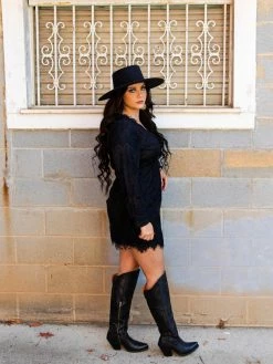 D & J Industries Clothing Daydreamer — Boho Lacy Long Sleeve Little Black Dress