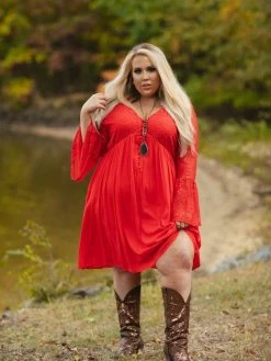 D & J Industries Sale! The Delilah Bohemian Dress - RED