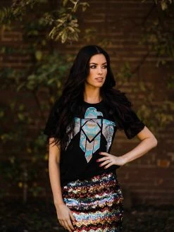 Benita Ceceille Tees Turquoise Snake Skin Thunderbird Tee - Black