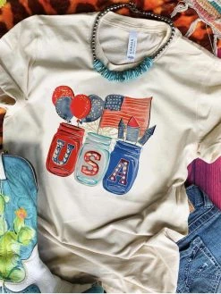 Miss Mud Pie New Arrivals USA Jars T-shirt