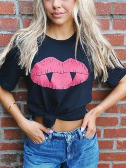 Miss Mud Pie Tees Vampire Lips Tee - Black