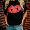 Miss Mud Pie Tees Vampire Lips Tee - Black