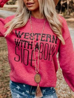 Buckin Barn Tees Western With A Side Of Boho Sweatshirt - Red