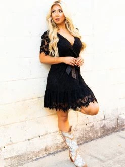 D & J Industries Wrapped Up In Your Arms Lace Dress - Black