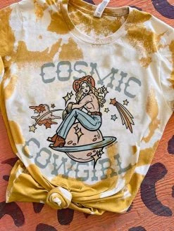 Miss Mud Pie Cosmic Cowgirl Mustard Bleach T-shirt