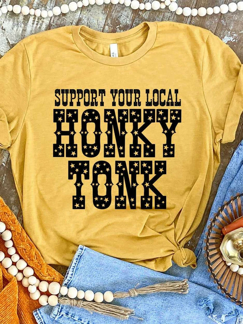 Miss Mud Pie Support Your Local Honky Tonk โ Country Girl T-Shirt In Yellow